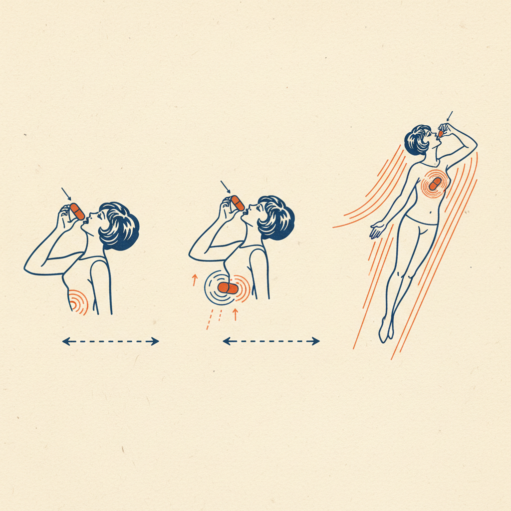 Scientific diagram of the AEROPILL swallow-levitate-board process
